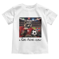 Norway Soccer Football Fan Norge Norwegian Flag Toddler T Shirt Funny Raccoon I Live Here Now