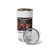 Norway Soccer Football Fan Norge Norwegian Flag Tumbler Cup Funny Raccoon I Live Here Now