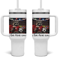 Norway Soccer Football Fan Norge Norwegian Flag Tumbler With Handle Funny Raccoon I Live Here Now