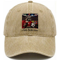 Norway Soccer Football Fan Norge Norwegian Flag Washed Cotton Baseball Cap Funny Raccoon I Live Here Now