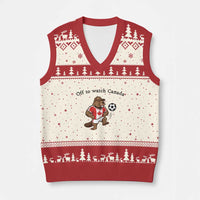 Off to Watch Canada V-Neck Knit Sweater Vest Patriotic Canadian Beaver Football Fan Gift