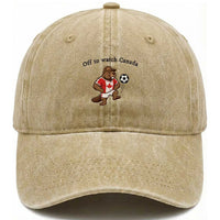 Off to Watch Fioty Washed Cotton Baseball Cap Patriotic Canadian Beaver Football Soccer Fan Gift