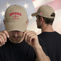 Vintage New Mexico Flag Zia Sun Souvenir Washed Cotton Baseball Cap