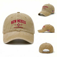 Vintage New Mexico Flag Zia Sun Souvenir Washed Cotton Baseball Cap