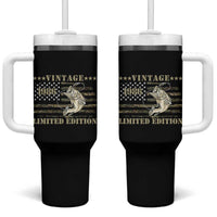 40th Birthday Fishing Vintage 1986 Limited Edition Tumbler With Handle Bass Fishing Camouflage American Flag Fisherman Gift