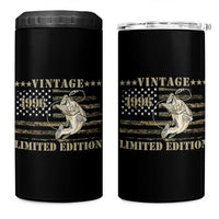 30th Birthday Fishing Vintage 1996 Limited Edition 4 in 1 Can Cooler Tumbler Bass Fishing Camouflage American Flag Fisherman Gift