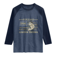 30th Birthday Fishing Vintage 1996 Limited Edition Raglan Shirt Bass Fishing Camouflage American Flag Fisherman Gift