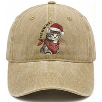 Cowboy Cat Christmas Washed Cotton Baseball Cap Meowdy Western Rodeo