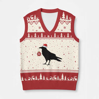 Xmas F Caw F V-Neck Knit Sweater Vest Funny Black Crow Merry Xmas - Wonder Print Shop