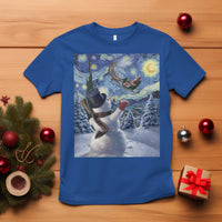 Christmas Snowman Starry Night T Shirt - Wonder Print Shop