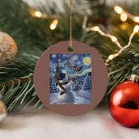 Christmas Snowman Starry Night Ceramic Ornament - Wonder Print Shop