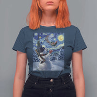 Christmas Snowman Starry Night T Shirt For Women - Wonder Print Shop