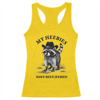 Funny Cowboy Raccoon Meme Racerback Tank Top My Heebies Have Been Jeebied