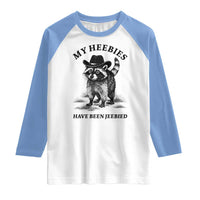 Funny Cowboy Raccoon Meme Raglan Shirt My Heebies Have Been Jeebied