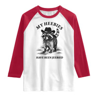 Funny Cowboy Raccoon Meme Raglan Shirt My Heebies Have Been Jeebied
