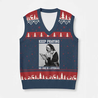 Funny Smoking Nun V-Neck Knit Sweater Vest Keep Praying No One Is Listening