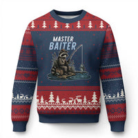 Funny Raccoon Fishing Ugly Christmas Sweater Master Baiter Fisherman