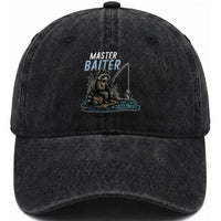 Funny Raccoon Fishing Washed Cotton Baseball Cap Master Baiter Fisherman