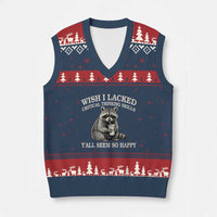 Wish I Lacked Critical Thinking Skills Y'all Seem So Happy V-Neck Knit Sweater Vest Funny Raccoon Sarcastic Quote