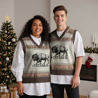 Tatanka Lakota Buffalo Bison Native American West Wildlife V-Neck Knit Sweater Vest