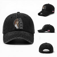 Native American Indian Wolf Saying Listen to The Wind Washed Cotton Baseball Cap