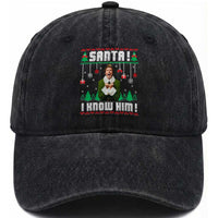Santa I Know Him Washed Cotton Baseball Cap Funny Elf Christmas