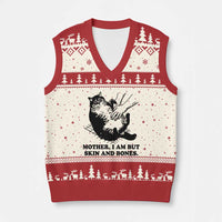 Funny Cat Mom Cat Lover V-Neck Knit Sweater Vest Mother I Am But Skin and Bones