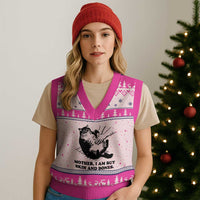 Funny Cat Mom Cat Lover V-Neck Knit Sweater Vest Mother I Am But Skin and Bones