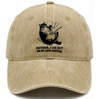 Funny Cat Mom Cat Lover Washed Cotton Baseball Cap Mother I Am But Skin and Bones