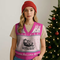 Funny Cat Dad Cat Lover V-Neck Knit Sweater Vest Father I Am But Skin and Bones