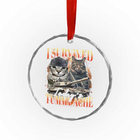 Tummy Ache Survivor Cat Meme Crystal Glass Ornament Funny Saying Cats Bootleg - Wonder Print Shop