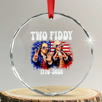 Two Fiddy Founding Fathers 1776 to 2026 Crystal Glass Ornament Funny Benjamin Franklin and George Washington American Flag Semiquincentennial