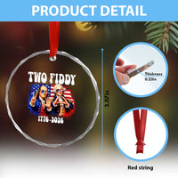 Two Fiddy Founding Fathers 1776 to 2026 Crystal Glass Ornament Funny Benjamin Franklin and George Washington American Flag Semiquincentennial