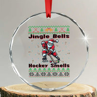 Ugly Christmas Sweater Santa Playing Hockey Crystal Glass Ornament Jingle Bells Hockey Smells - Wonder Print Shop