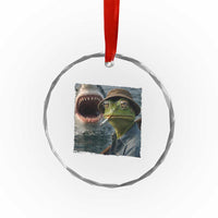 Unbothered Frog Smoking Cigarette Meme Crystal Glass Ornament Cinematic Shark Attack Calmness Graphic Dark Humor