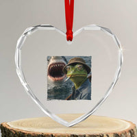 Unbothered Frog Smoking Cigarette Meme Heart Crystal Glass Ornament Cinematic Shark Attack Calmness Graphic Dark Humor