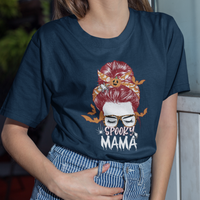 Halloween T Shirt Spooky Mama Halloween Ghost Witchy Spooky Mom Messy Bun T-Shirt for Mom Women, Shirt for Halloween lovers, Spooky Season - Wonder Print Shop