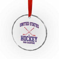 United States Hockey 2026 Champions Crystal Glass Ornament Patriotic USA Ice Hockey Victory Fan
