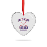 United States Hockey 2026 Champions Heart Crystal Glass Ornament Patriotic USA Ice Hockey Victory Fan