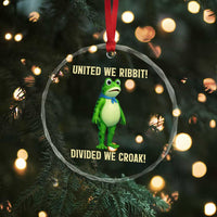 United We Ribbit Frog Protest Crystal Glass Ornament Divided We Croak Free Portland Resist 2025 - Wonder Print Shop