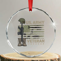 US Arrny Veteran Crystal Glass Ornament Proud Soldier USA Flag Camouflage Military - Wonder Print Shop