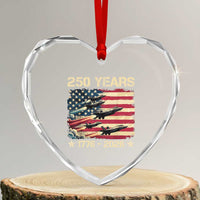 USA 250 Years 1776 2026 Patriotic Jets Trail American Flag Heart Crystal Glass Ornament