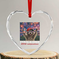 USA 250 Years Freedom Heart Crystal Glass Ornament Feral and Free Funny Raccoon Driking Beer 4th of July