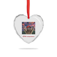 USA 250 Years Freedom Heart Crystal Glass Ornament Feral and Free Funny Raccoon Driking Beer 4th of July