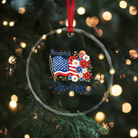 USA 250th Anniversary Flag Floral Graphic Crystal Glass Ornament 250 Years America Patriot 4th of July Patriotism Gift