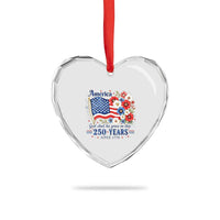 USA 250th Anniversary Flag Floral Graphic Heart Crystal Glass Ornament 250 Years America Patriot 4th of July Patriotism Gift