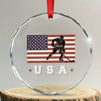 USA Flag Hockey Crystal Glass Ornament Patriotic Ice Hockey Player Retro Vintage TS02