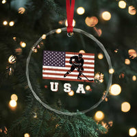 USA Flag Hockey Crystal Glass Ornament Patriotic Ice Hockey Player Retro Vintage TS02