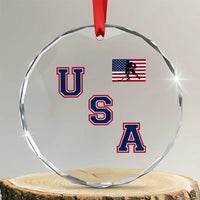 USA Flag Hockey Crystal Glass Ornament Patriotic Ice Hockey Team Fan Vintage Throwback TS02