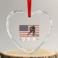 USA Flag Hockey Heart Crystal Glass Ornament Patriotic Ice Hockey Player Retro Vintage - Wonder Print Shop